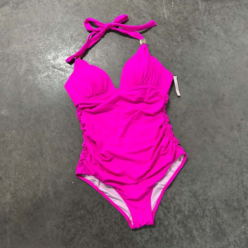 Victoria's Secret Halter Push Up Ruched One-Piece Swimsuit Hot Pink